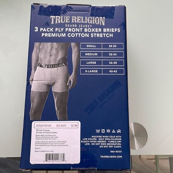 True Religion NWT 3 pack front fly boxer briefs premium cotton stretch medium - Picture 2 of 5